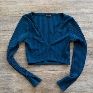 Pretty Little Thing Deep Blue Ribbed V-Neck Top / Going out top